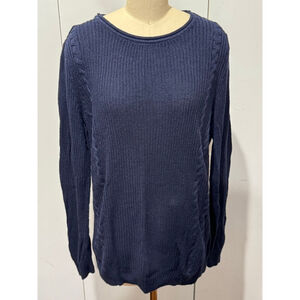 Women's Talbots Navy ribbed Cable Knit Crew Neck Sweater 1X